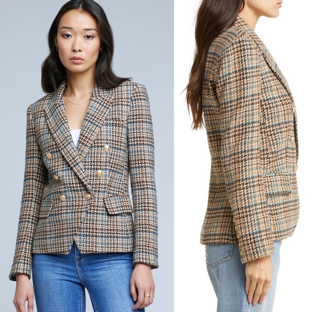 NWT L’AGENCE Kenzie Tweed Plaid Check Double Breasted Wool Academia Blazer 2 - Picture 10 of 16